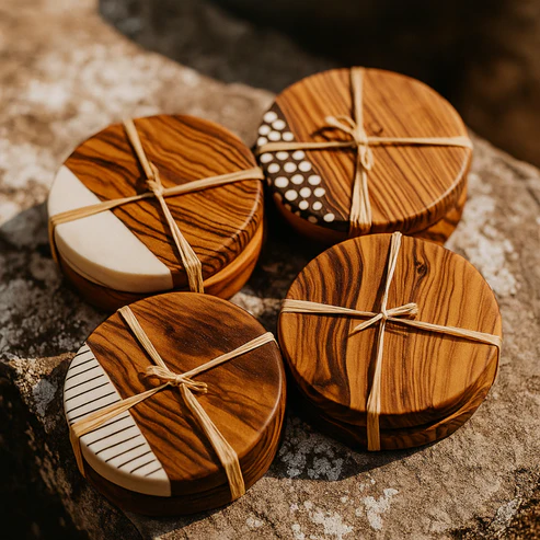 4-Piece Set of Wooden Coasters